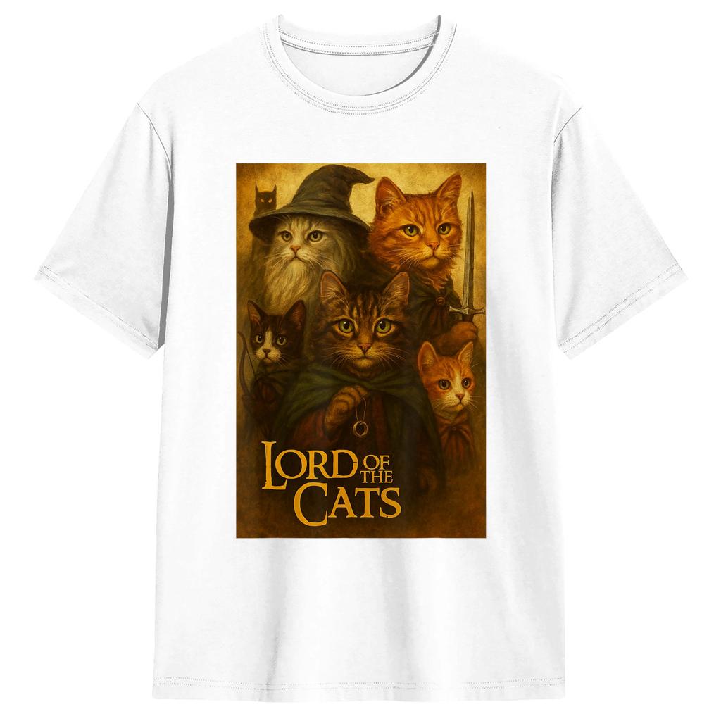 Lord of The Cats T Shirt for Men 100 Cotton Funny TShirt Crewneck  Tee Shirt Short Sleeve Clothing Plus Size