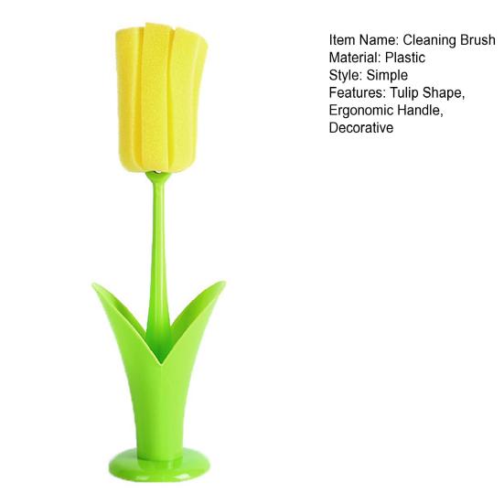 Cup Brush Tulip Shape Ergonomic Handle Cleaning Brush Scratch-Free Sponge Brush Decorative Vase Cleaner