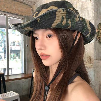 Vintage Camouflage Eimerhut Damen Frühling Sommer Outdoor Wandern Sonnenschutz Sonnenhut Western Cowboyhut