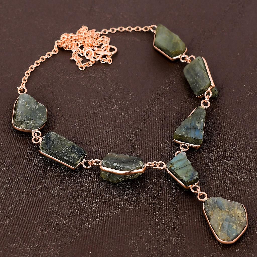 Natural Rough Labradorite Gemstone Handmade Copper Gift Necklace 18" S1u90