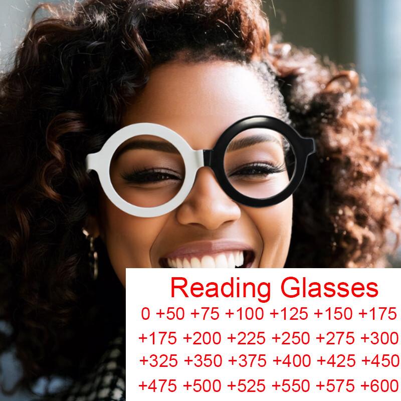 Unique Black White Round Reading Glasses Women High Quality Acetate Frames Magnifying Glasses with Astigmatism