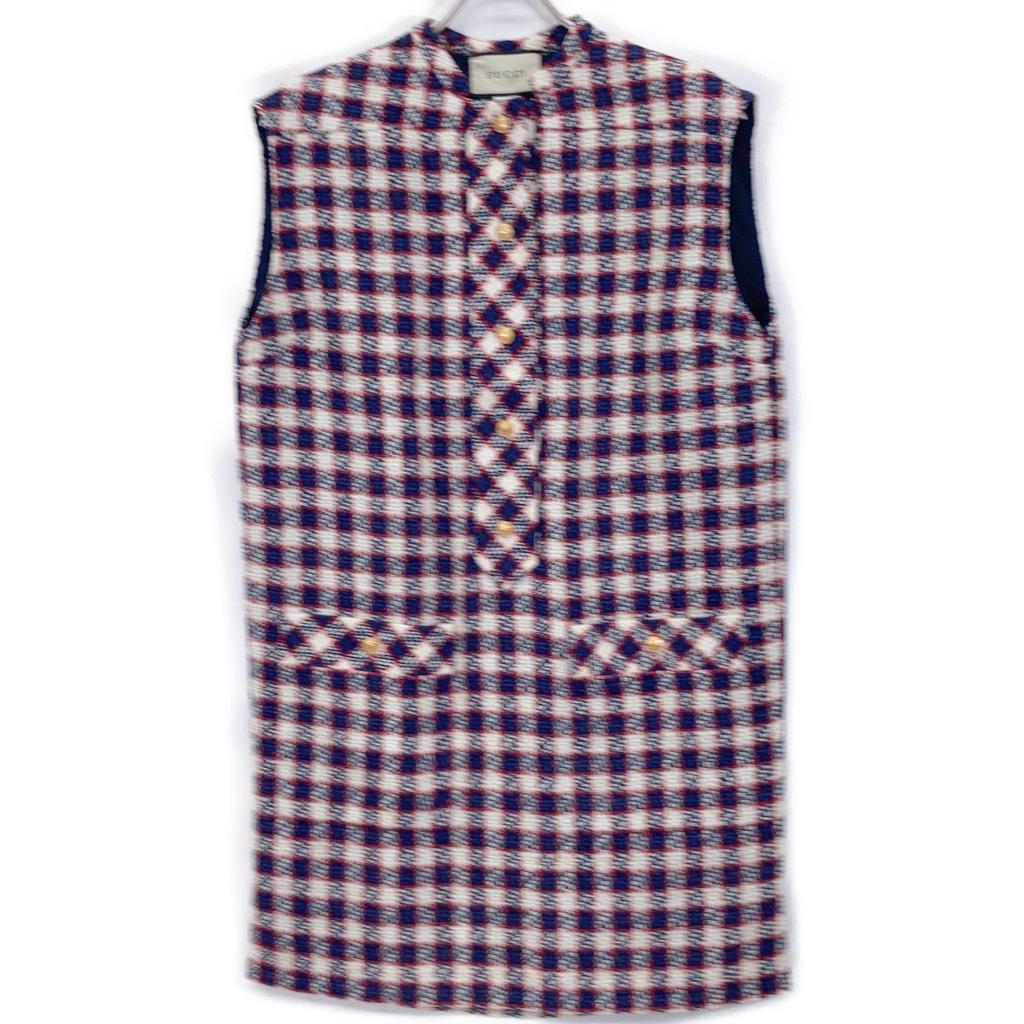 Gucci 584856 2019 Red X Navy X White Gold Button Sleeveless One-Piece Dress 40 multicolorUsed