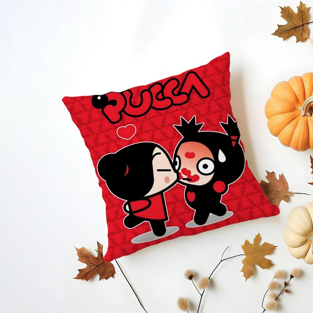 Kawaii PPucca Anime Cushion Cover Iceland Washable Linen Soft  for Daily Sofa Bed Home Room Decor