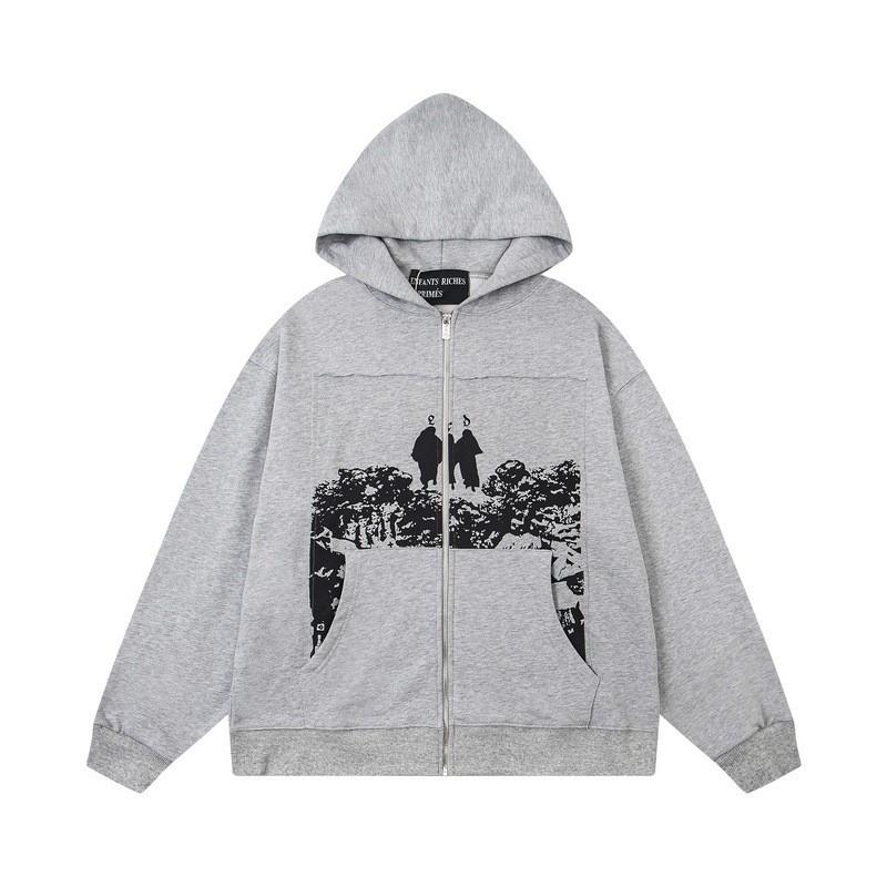 Mens Oversized Streetwear Hoodie With Distressed Zipper Graphic Print Cotton Long Sleeve Pullover Casual Wear