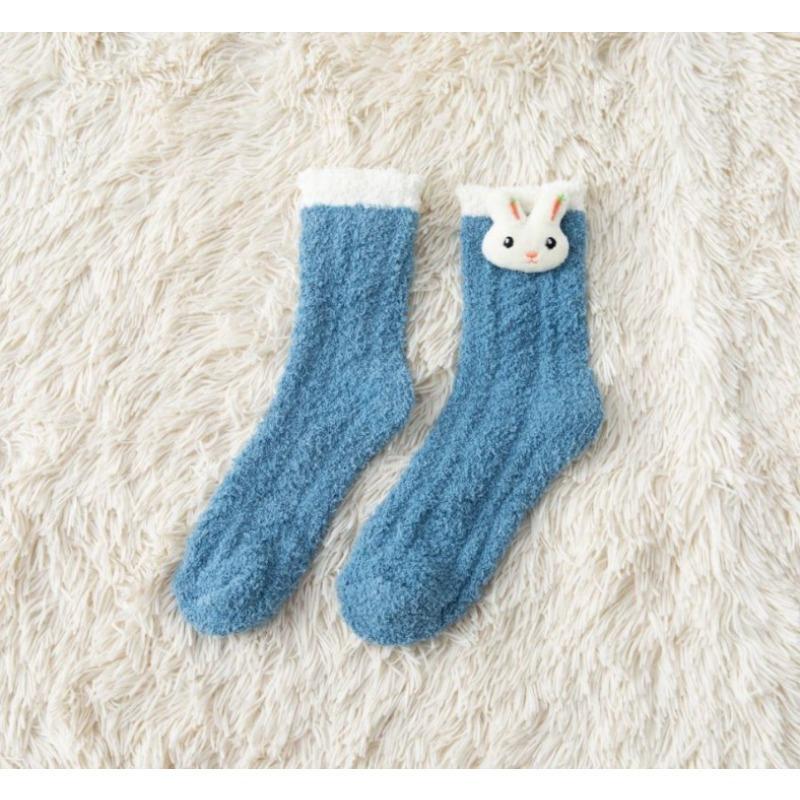 Autumn and Winter New Women's Medium Tube Cartoon Animal Three-dimensional Coral Fleece Socks Doll Women's Socks Floor Socks Home Sleep Socks Women