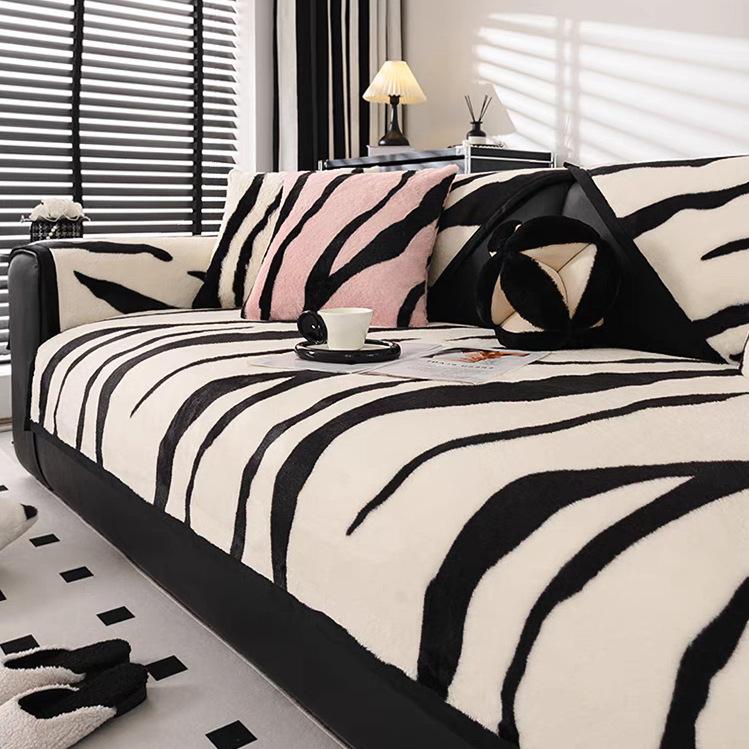 Zebra Pattern Plush Sofa Cushion Nordic Style Fashion Sofa Cover Non-slip Thickened Warm Seat Cushion