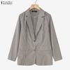 ZANZEA Women Turn Down Collar Casual Long Sleeve Stripe Cardigan Blazer