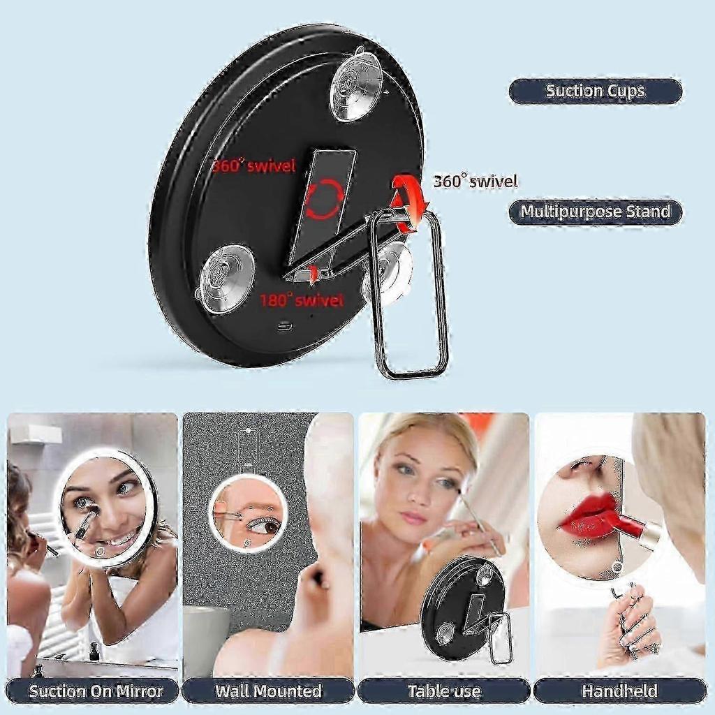30x Magnifying Mirror With Light, 15cm 3 Color Modes Dimming, With 3 Suction Cups And 360 Table Stand