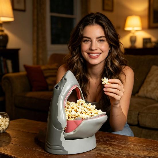 Shark Popcorn Bucket Kids Party Snack Bucket Novelty Popcorn Container for Family Movie Nights Parties Fun Gift Idea