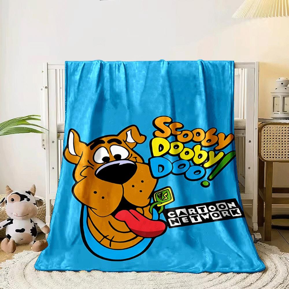 Cartoon dog face with colorful  Scooby Dooby Doo!  text on blue background. for all seasons blanket lunch break throw gift 80cm x 120cm