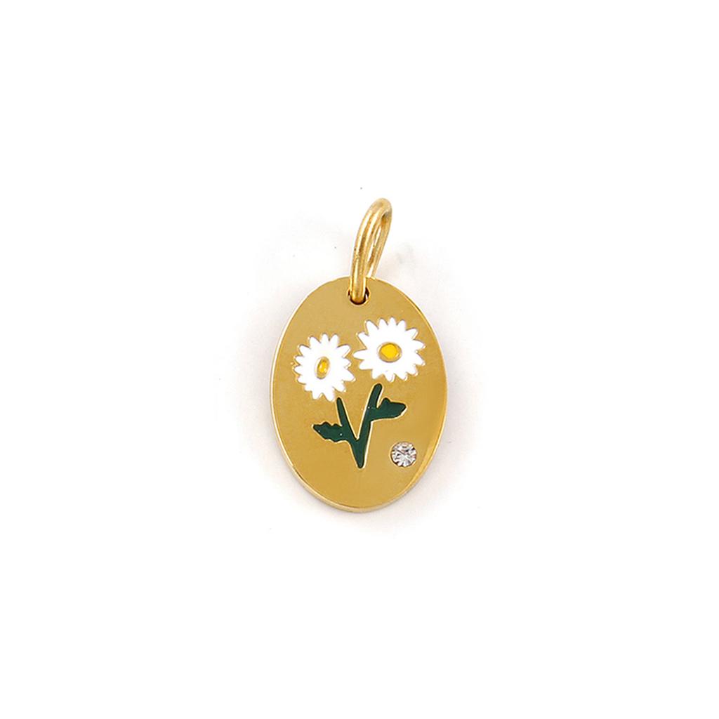 1 Piece 304 Stainless Steel Birth Month Flower Charms Enamel Oval Flower Clear Cubic Zirconia Pendants DIY Necklace 20mm X 11mm