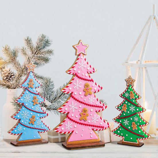 Christmas Tree Decor Candy Colors Gingerbread Man Design Wood Tabletop Decoration Wall Fireplace Shelf Ornament Gift