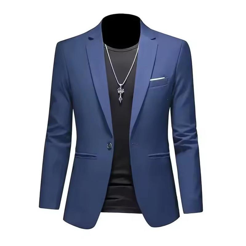 Men Solid One Button Slim Fit Casual Business Suit Blazer Jacket