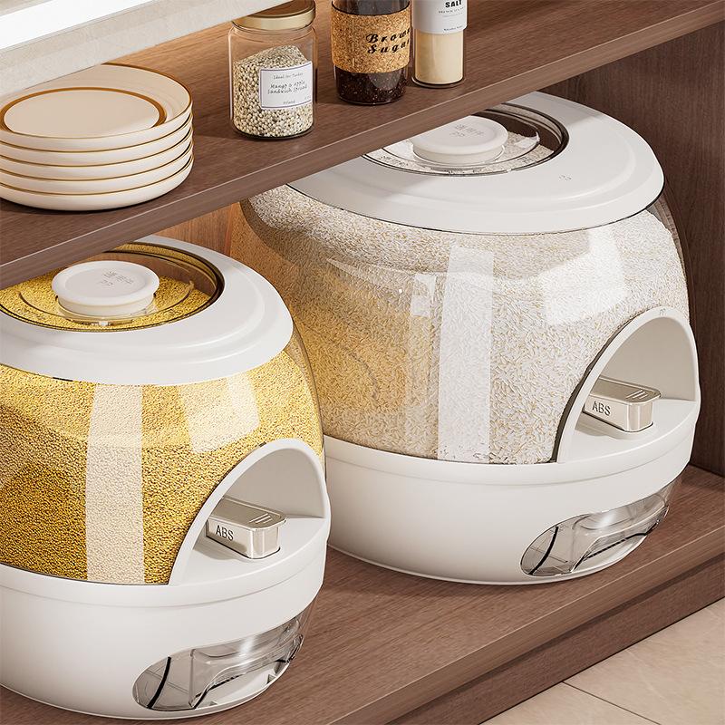 High end pressed rice bucket, moisture-proof, high-end sensory rice box, household plastic kitchen rice tank, simple design