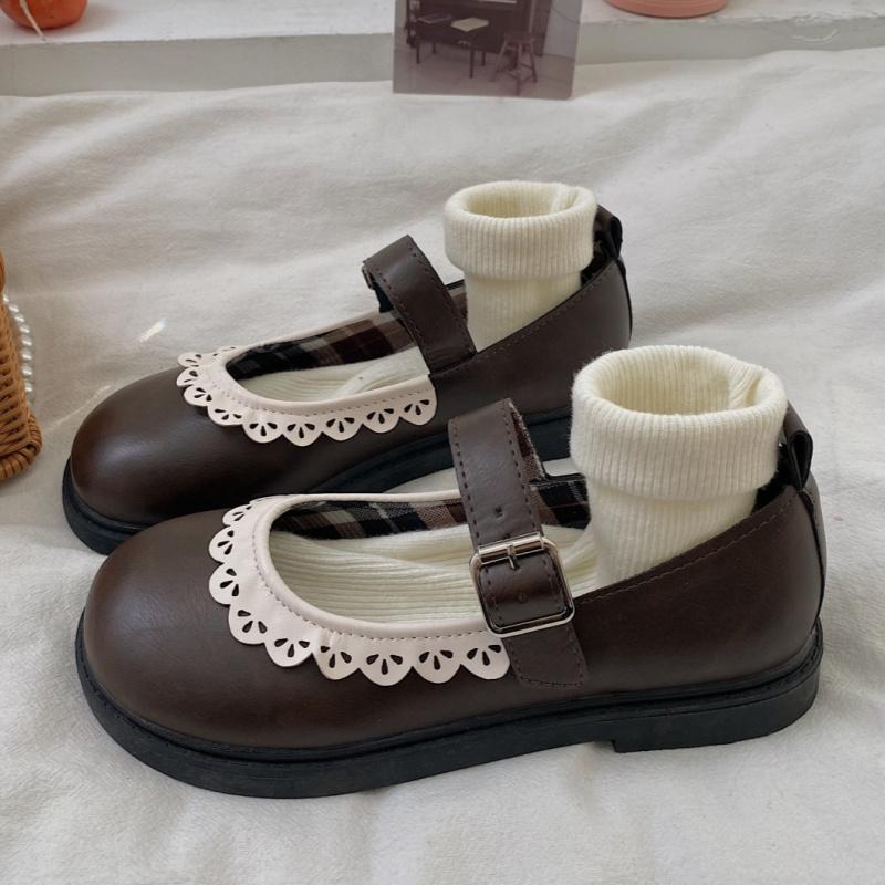 Fashion 2025 Spring New French Style Flat Bottom Shoes Mary Jane Round Toe Soft With Lace Trim Shoes Outside Sweet Comfy Women Shoes
