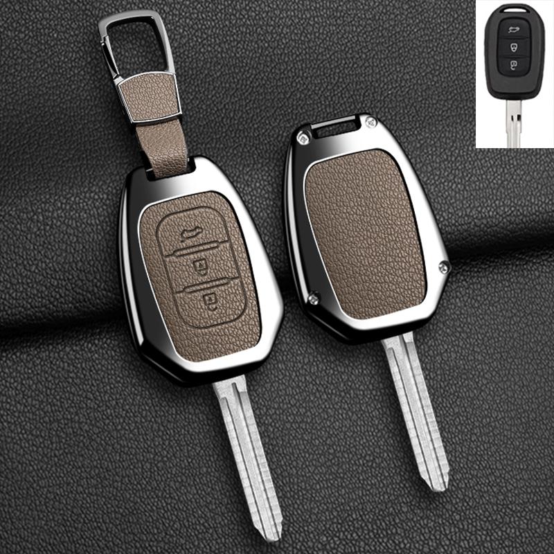 For Renault Kwid Traffic Symbol For Dacia Sandero Logan Duster - Zinc Alloy Leather Car Key Case Cover Auto Accessories