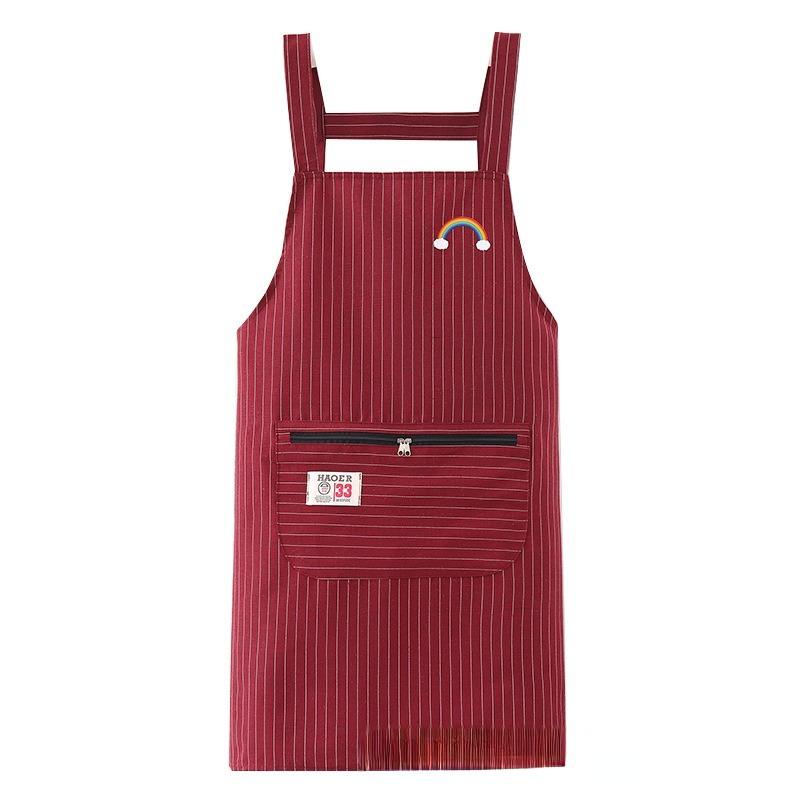 Kitchen Oil Resistant Straps Aprons  Breathable Apron Striped Zippered Cotton Apron  Women Men Dirt Resistant Work Clothes