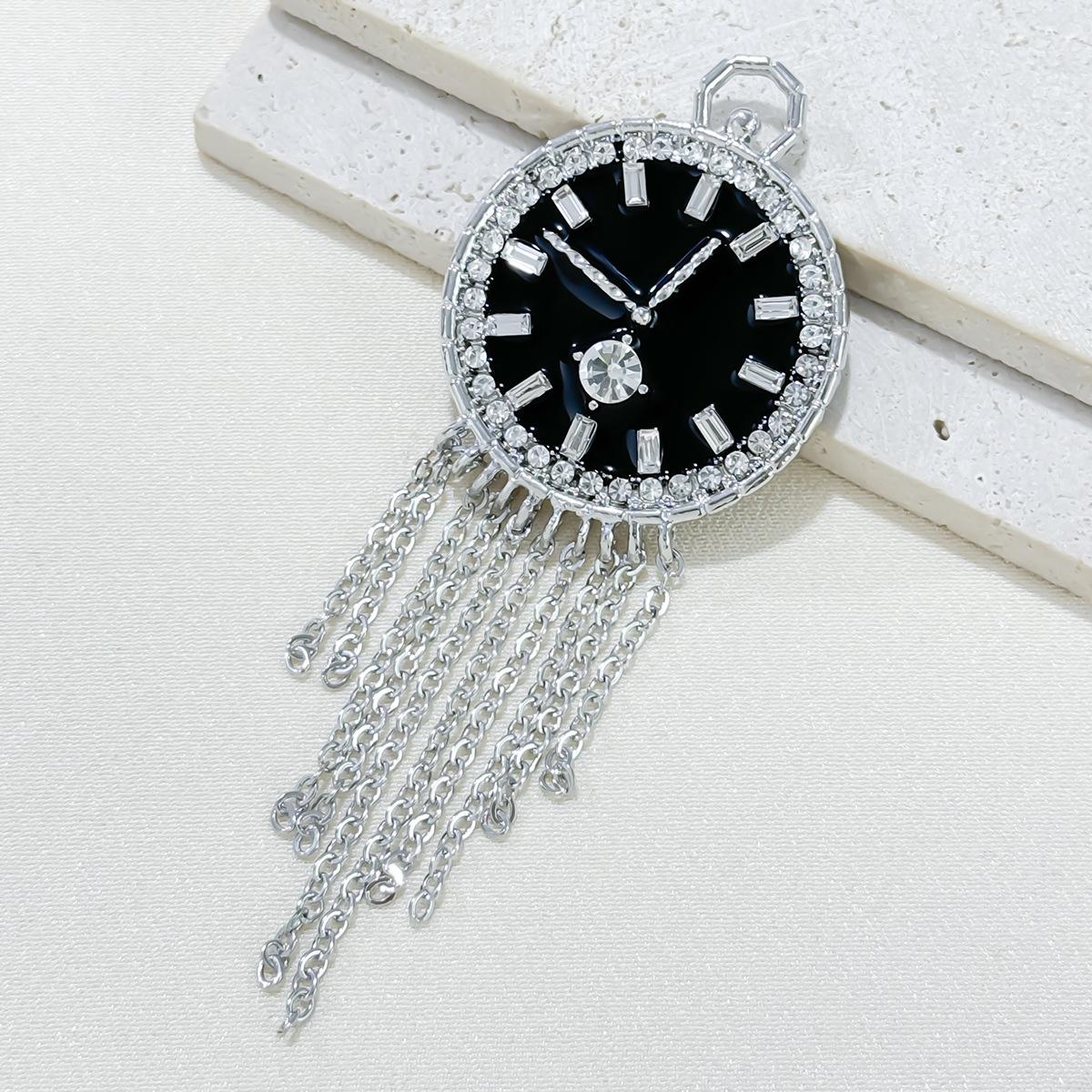 

Новая креативная брошь-часы с бахромой, модный индивидуальный корсаж с каплями масла и бриллиантами, универсальная булавка для одежды