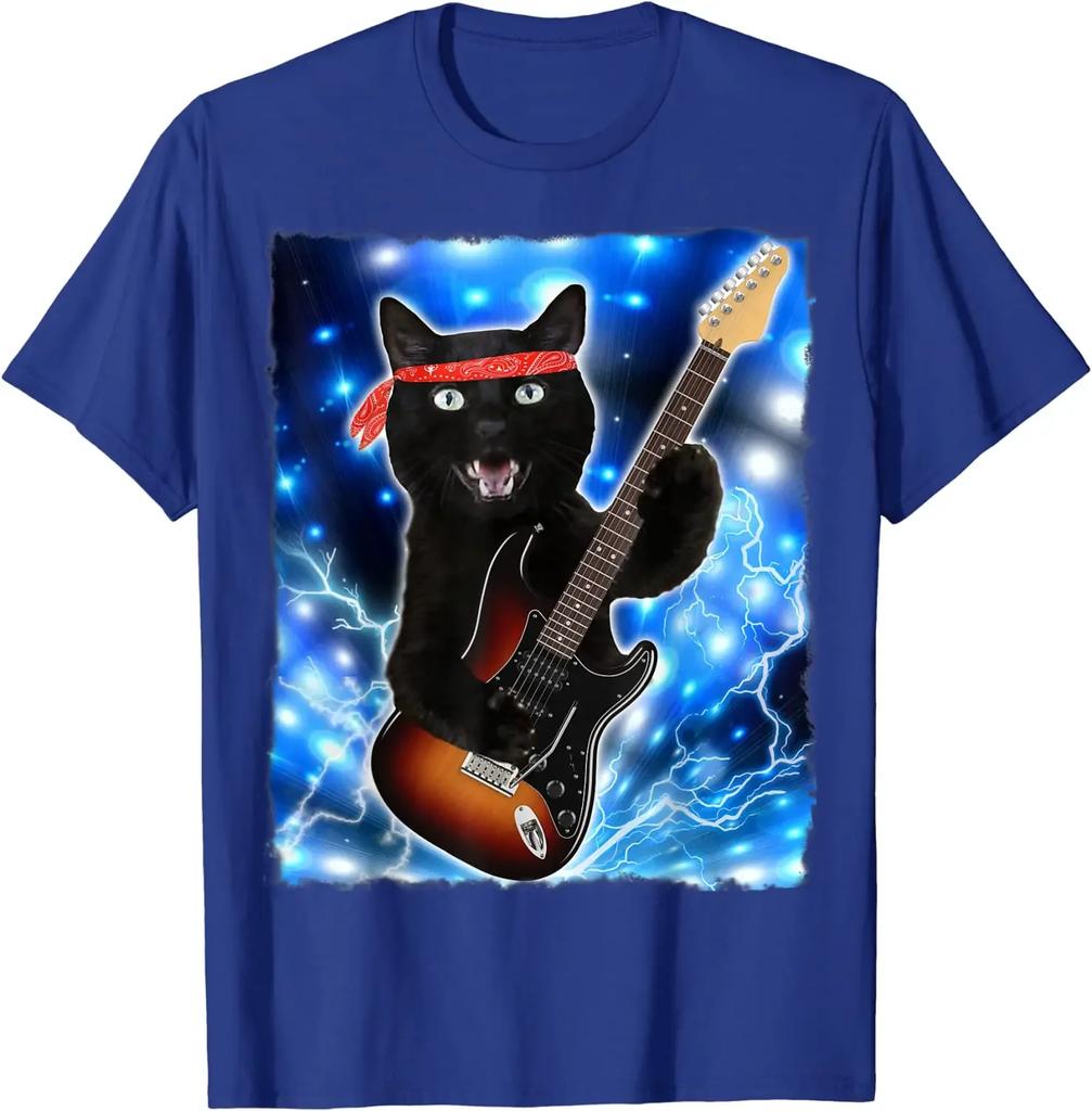 Cat Guitar Shirt Rock Tshirts Tee Vintage T Shirt Casual Cotton Daily Four Seasons Tees Harajuku Graphic T Shirts Unisex