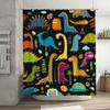 Colorful Dinosaur Shower Curtain Kids Bathroom Decor Black Background with Multicolored Dinosaurs – Made In China (CN)