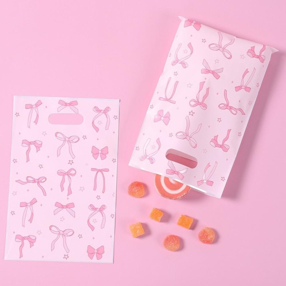 10/25/50pcs Sweet Bow Gift Packing Bag Thicken Pink Candy Cake Storage Bag Plastic Kawaii Baby Shower Gift Bag