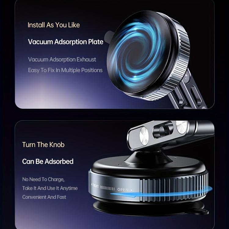 Suction Cup Phone Holder Car Vacuum Magnetic Mount 360° Metal Stand with Adjustable Directional Strong Magnetic Force Compact and Convenient Bracket