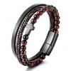 Stainless Steel Natural Tiger Eye Agate Cross Bracelet Men's Titanium Steel Multi-layer Woven Leather Bracelet