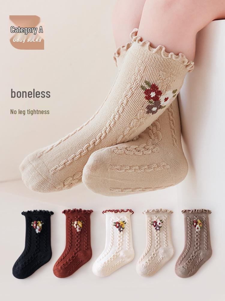 #24 Seamless Ruffled Cotton Baby Socks for Newborns and Infants - Spring/Autumn Princess Style
