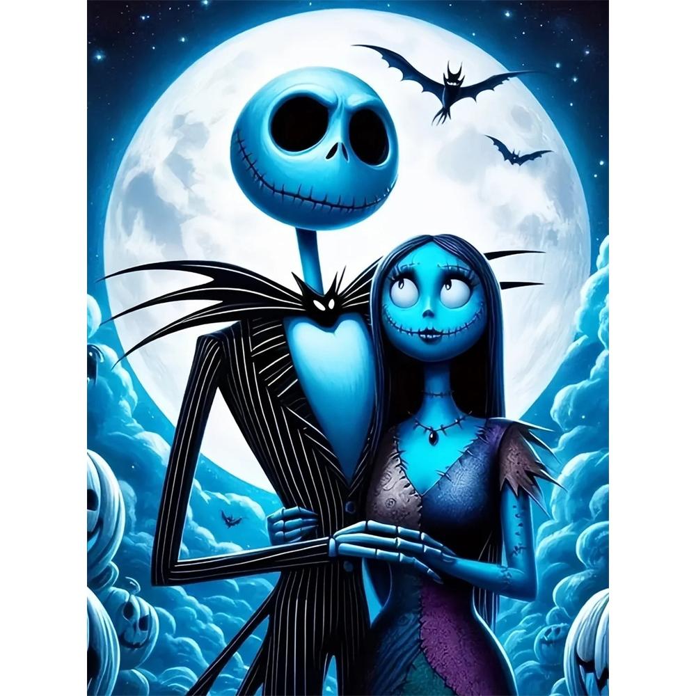 

Disney Diamond Painting Set Jack and Sally Dark Blue Romantic Illustration Embroidery Wall Decor DIY Set Gift Handmade Crystal 5D Diamond Round 20x30cm