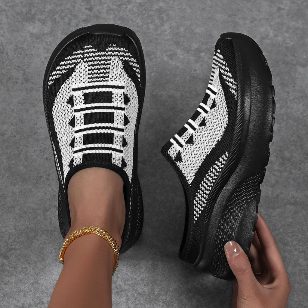 Knitted Mesh Walking Shoes Women Fashion Thick Sole Slippers Lightweight Soft Casual Footwear for Traveling Height-increasing