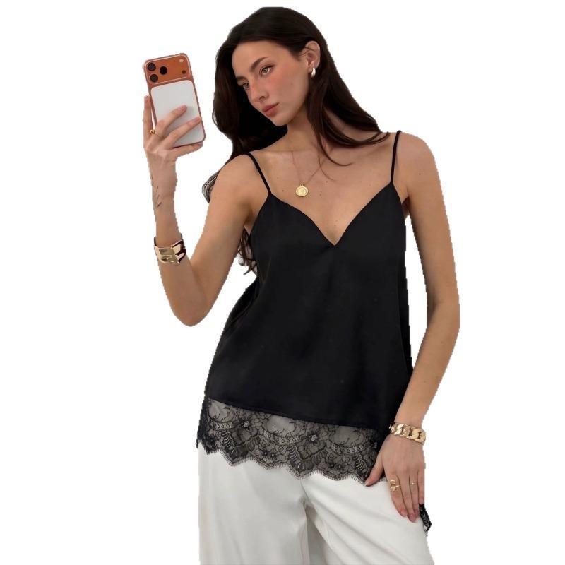V Neck Irregular Lace Spliced Loose Camisole Tank Top