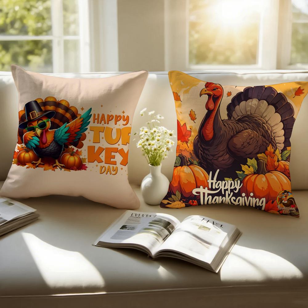 Thankful Festival Turkey Cushion Cover Pillowcase Antidustmite Invisible Zipper Short Plush Sofa Cushion