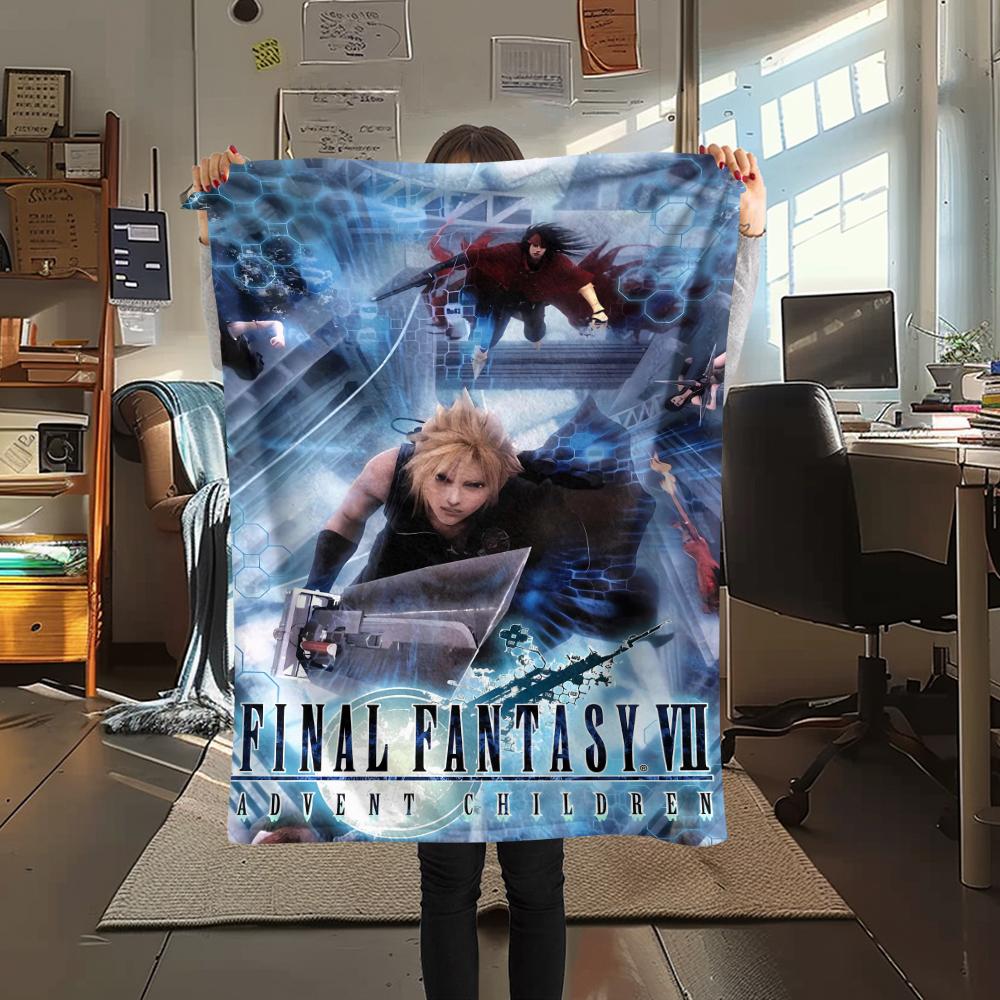 1Pc Final Fantasy Print Flannel Blanket, High Quality Comfortable for All Seasons, Home Decor, Warmth and Comfort, Perfect for Gifts