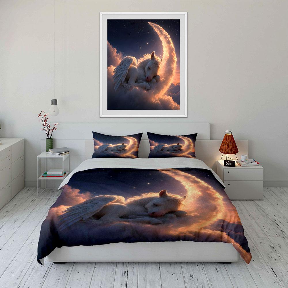 3Pcs Dreamy Unicorn Sleeping On Clouds Duvet Cover Set With 3D Printing Design Soft Polyester Bedding Set All-Season Comfort
