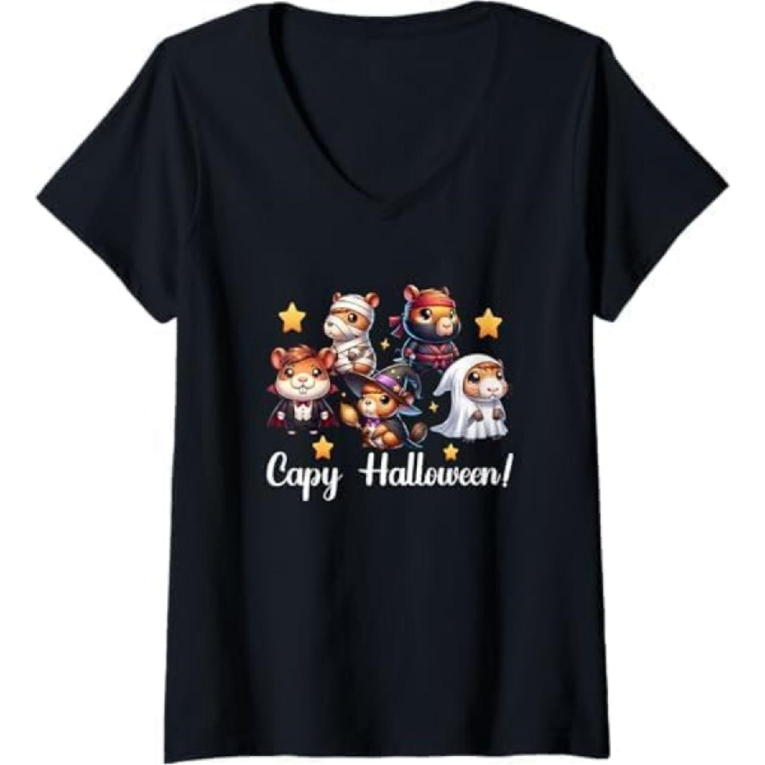 

Womens Capy Halloween Capybara Ghost Ninja Capybara Halloween V-Neck T-Shirt BAOANH Mens Tank Top Sweatshirt Hoodie Longsleeve Black XXXXXL різнокольоровий