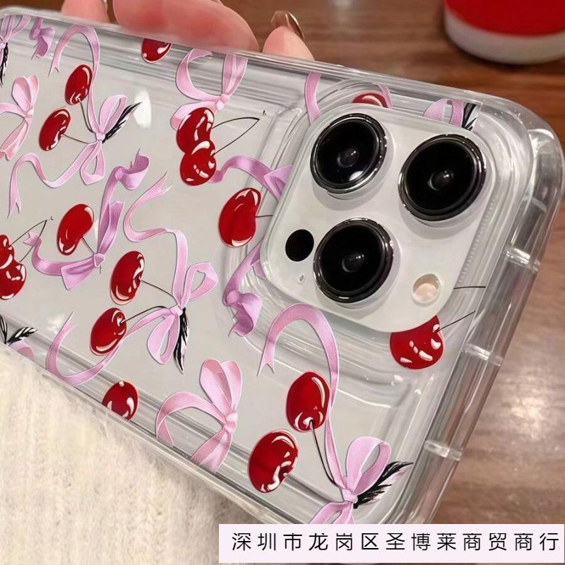 Ribbon cherry is suitable for Apple 16 mobile phone case iphone15promax transparent 14 airbag 13 Europe and America 12 explosion 11