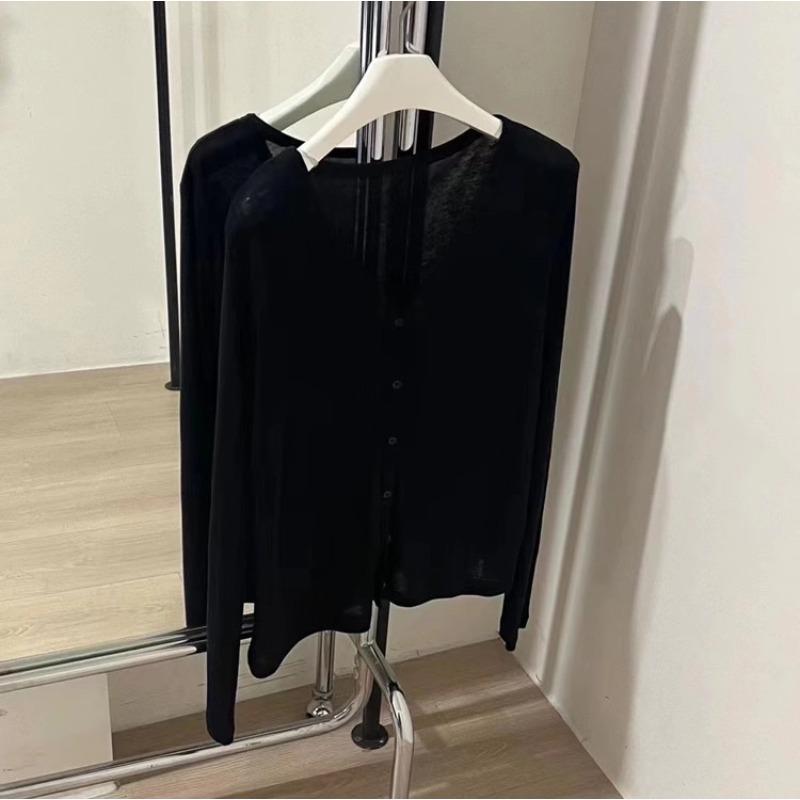 

Loose soft waxy relaxation knitted cardigan women s spring long-sleeved thin jacket simple versatile top L чёрный