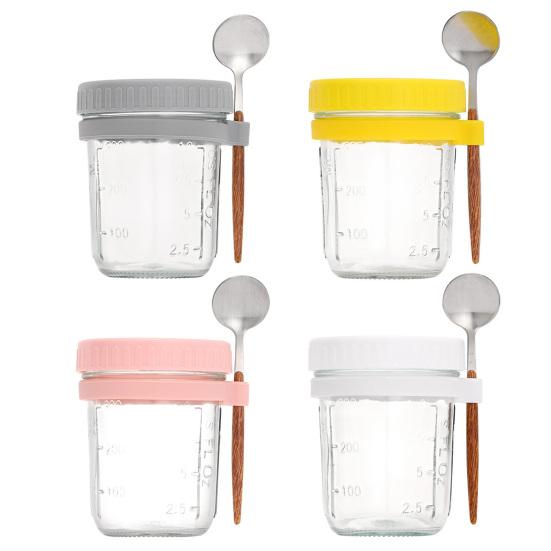 Overnight Oats Containers with Airtight Lid & Spoon 350ml Breakfast Container for Yogurt Salad Chia Pudding Leak-Proof Portable Glass Jars for Meal