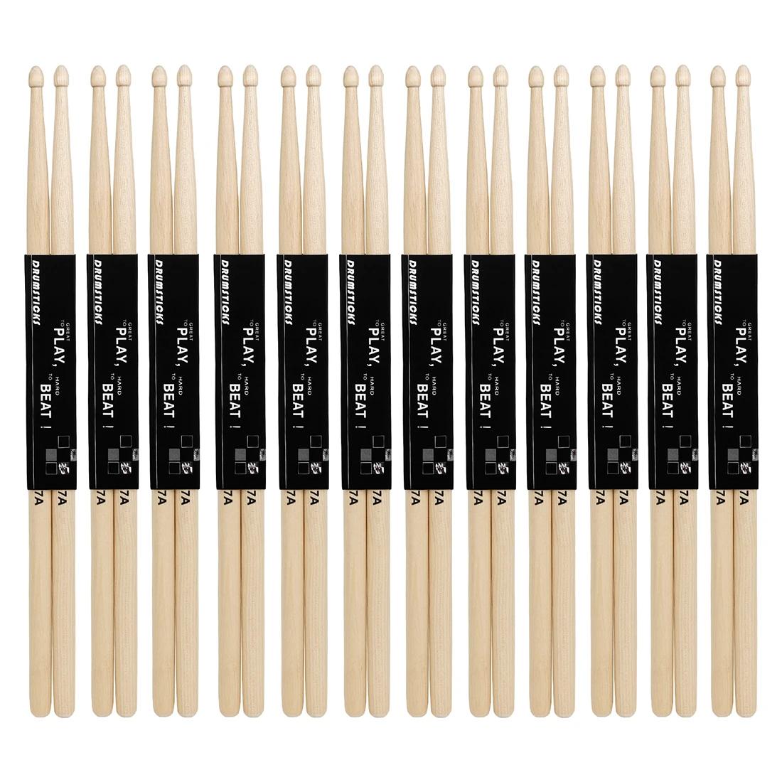 

12 Pairs 7A Premium Maple Drumsticks Mallets Ideal for All Ages Durable Practice Drum Sticks for Jazz&Percu Premium Log Color