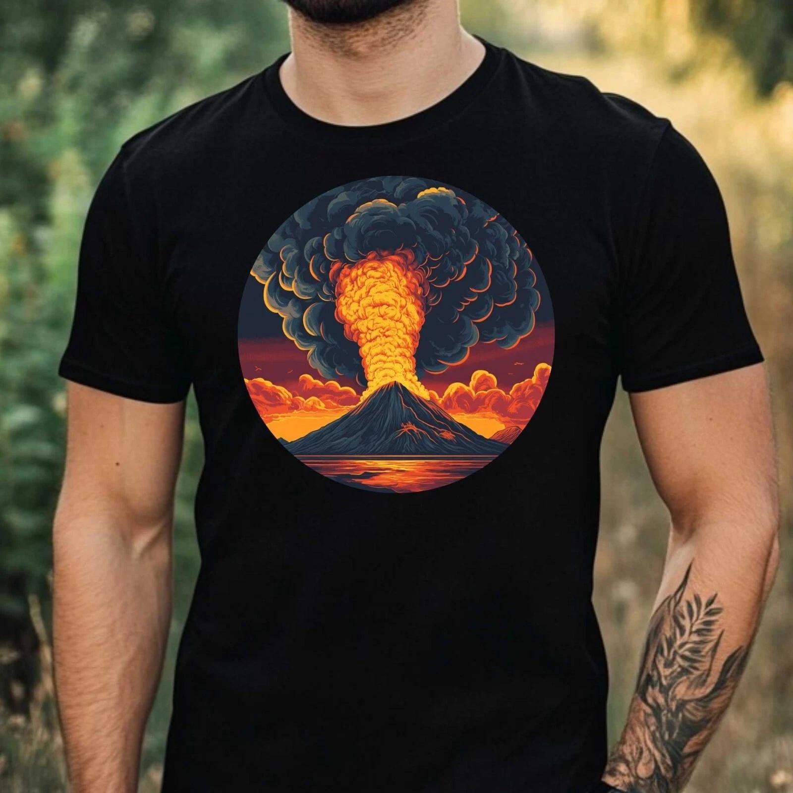 T-Shirt Herren Ausbrechender Vulkan Motiv Baumwolle Größe XS bis 5XL XXXXL