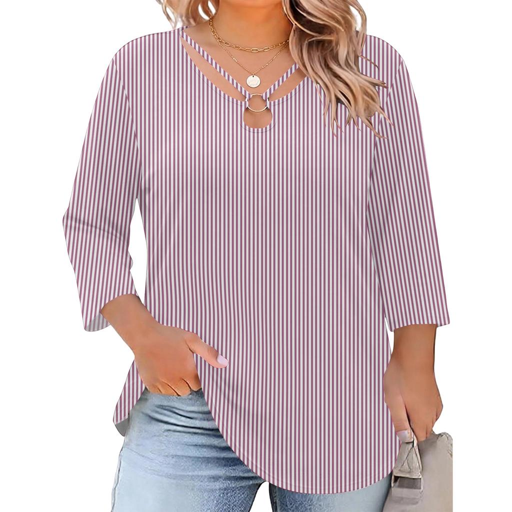 Women's Plus Size Floral Print Three-Quarter Sleeve Top, Casual Blouse, Loose Fit Tunic for Spring Summer, Daily Wear, Work, and Going Out