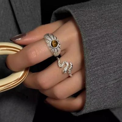 Tiger Crystal Small Spirit Snake Ring Female Design Index Finger Ring Retro Open Ring Tide