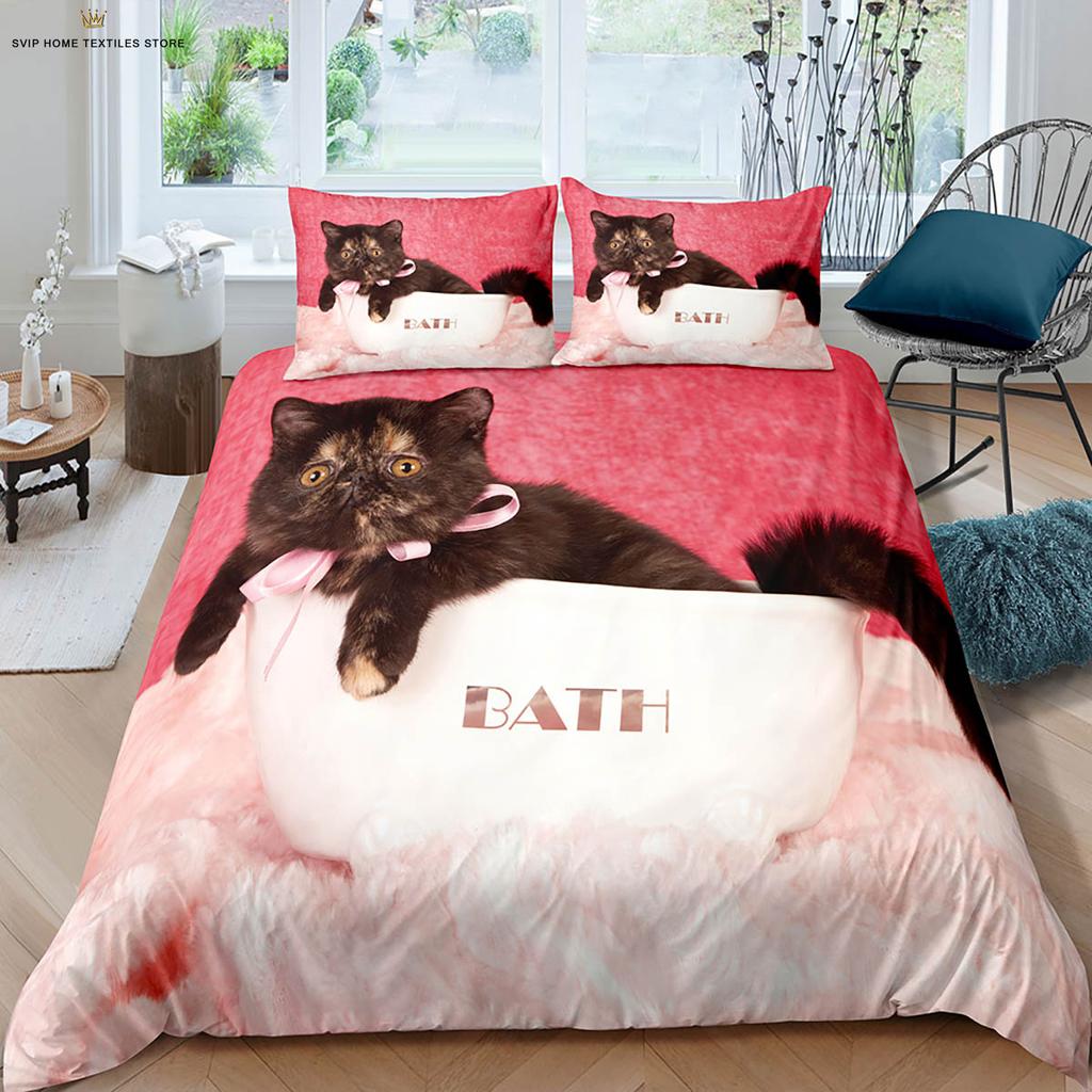 Süße Weltraumkatze Tier 3D-Druck Bettbezug Bettwäsche-Set Weicher und bequemer Bettbezug Kissenbezug 3 Teile