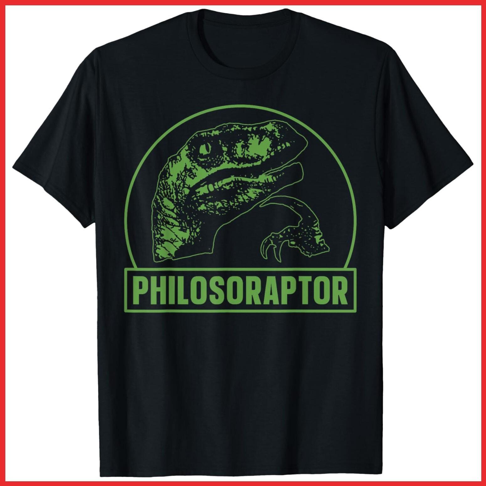 Philosoraptor Funny Philosophy Meme Velociraptor Dinosaur Black Cotton T-Shirt XL