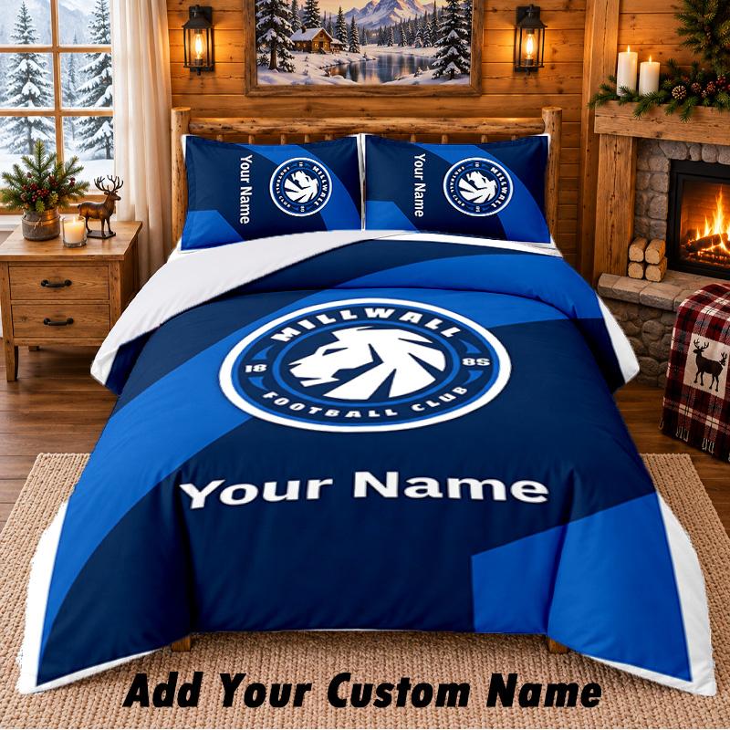 Millwall Pattern Bedding 3Pcs Set Custom Name, Bed Sheet And Pillowcases For Home Bedroom