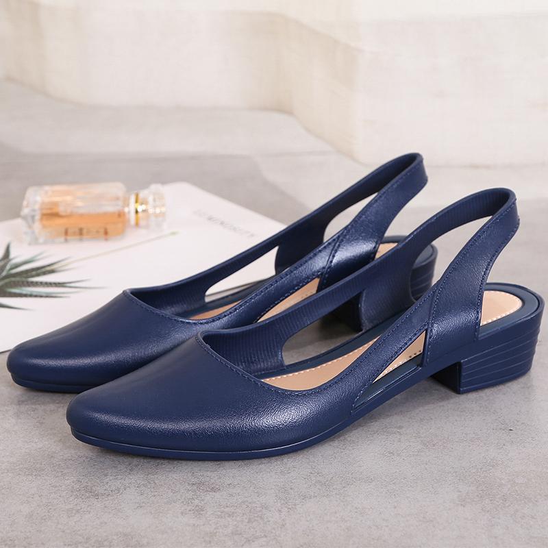 Neu Frauen Sandalen Slingback Casual Skidproof Strand Schuhe Für Weibliche Spitz Zehe Chunky Med Heels Flip-Flops