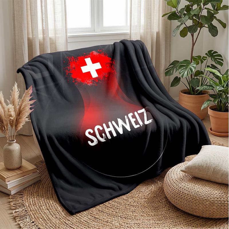 Coperta in Flanella Stampata Calda e Morbida per Calcio Svizzero, Amica della Pelle, Decorativa per Divano, Letto, Uso Quotidiano