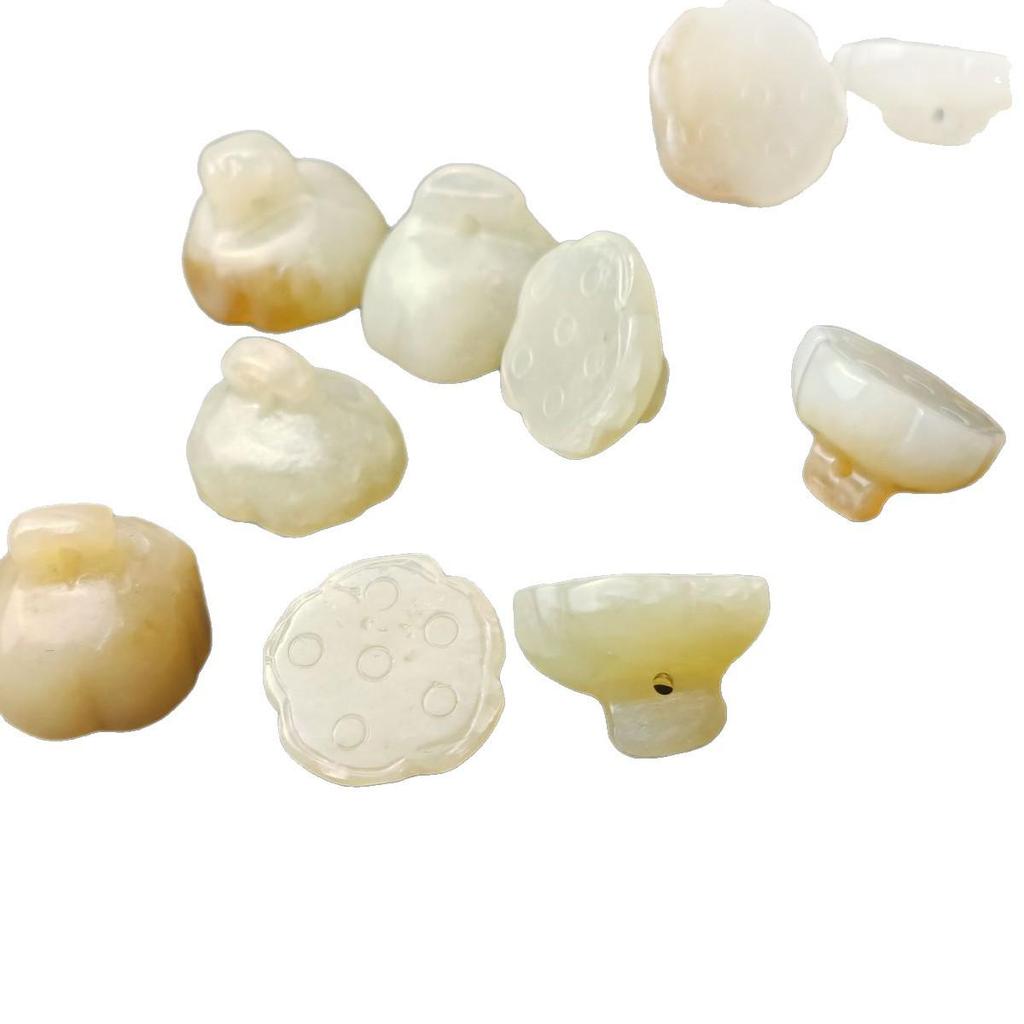 Hand-Carved Hetian Jade Lotus Flower Crystal Beads, 1.5 Cm Diameter