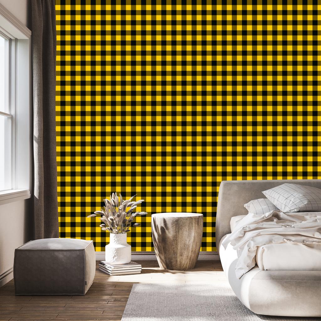 Yellow and black checkered wallpaper for living room and bedroom 50x1000