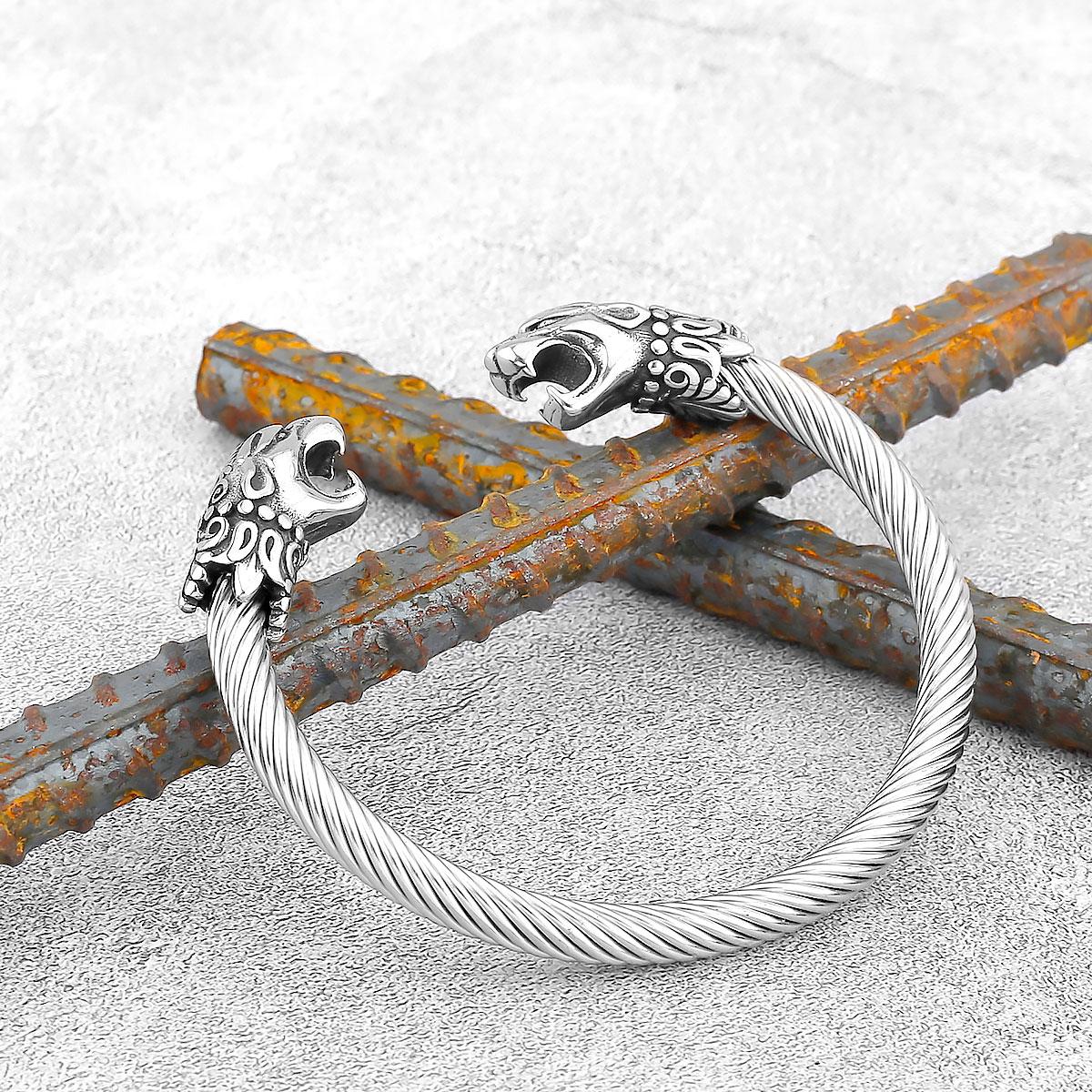 

Винтажный мужской браслет из нержавеющей стали с изображением животных викингов в стиле хип-хоп, скандинавский винтажный модный браслет-амулет, ювелирные изделия в стиле панк